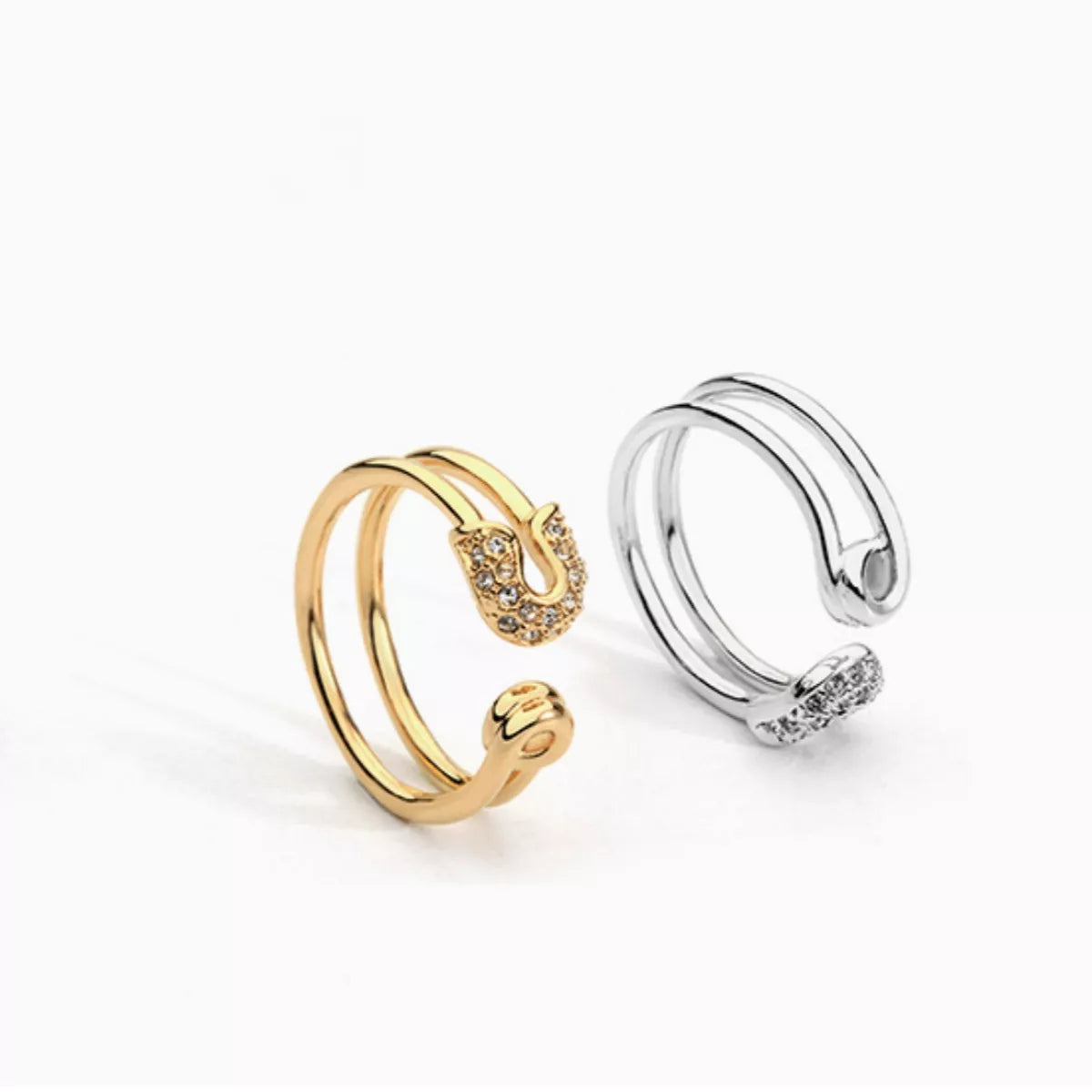 Plush Fashion Hub zircon double band open ring featuring sparkling cubic zirconia stones and a sleek silver finish.