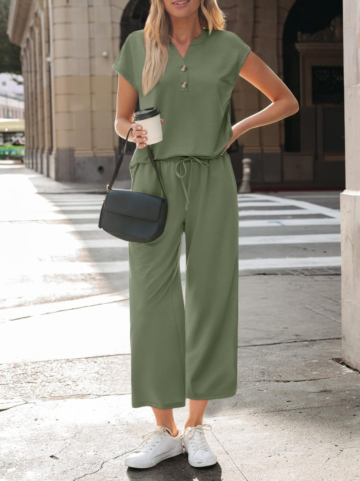 Women's plush fashion hub short sleeve lounge set with notched neckline and pockets, consisting of a 2-piece comfortable sleepwear ensemble.