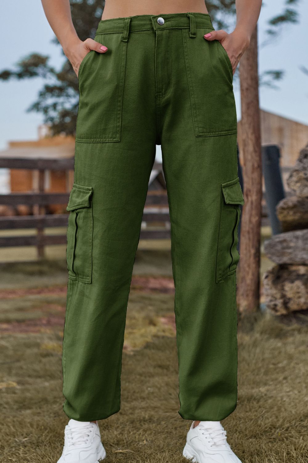 Long denim jeans with pockets from Plush Fashion Hub, showcasing classic blue denim and functional front and back pockets.