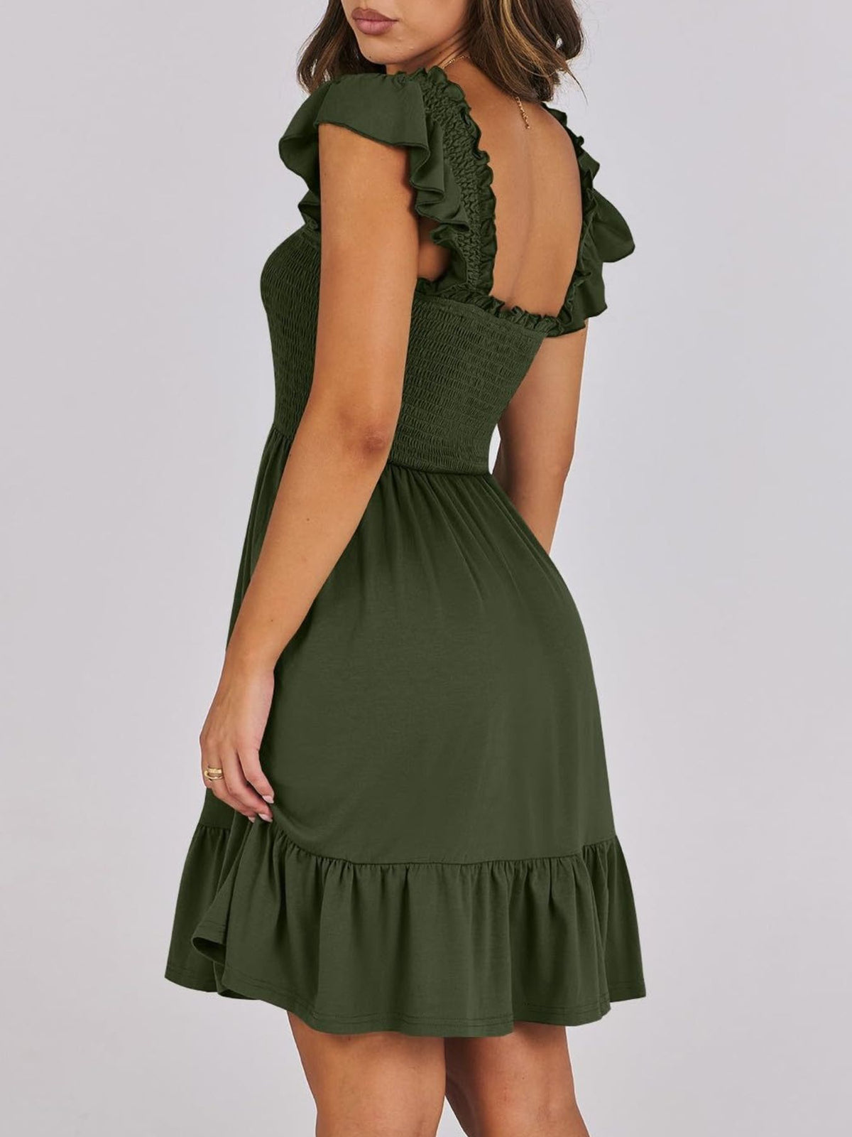 Women's lightweight summer dress by Plush Fashion Hub featuring a smocked bodice and ruffled hem, perfect for casual wear