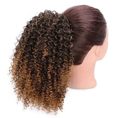 African Drawstring Stretch Small Curly Wig in Black and Brown Curls