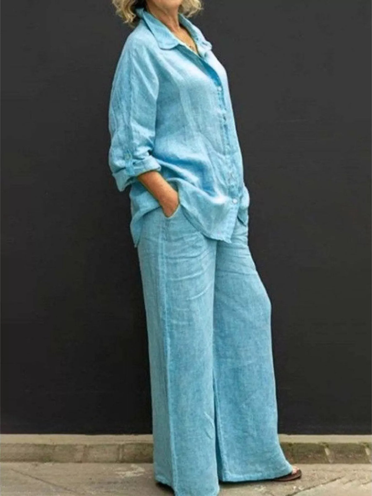 Plus size plush loungewear set with long sleeve shirt and pants from Plush Fashion Hub, shown in a comfortable, relaxed fit.