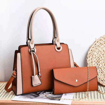 Fashionable women's bag set with a trendy handbag and matching shoulder bag, made of high-quality PU material.