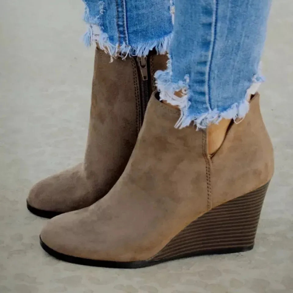Trendsi high heel ankle boots with side zipper, stylish footwear featuring a sleek design and pointed toe.