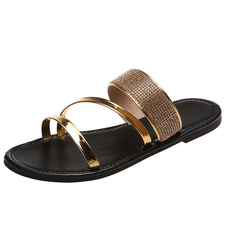 LadyShow.Store women's rhinestone casual sandals with breathable straps, perfect for outdoor fashion and comfortable wear.