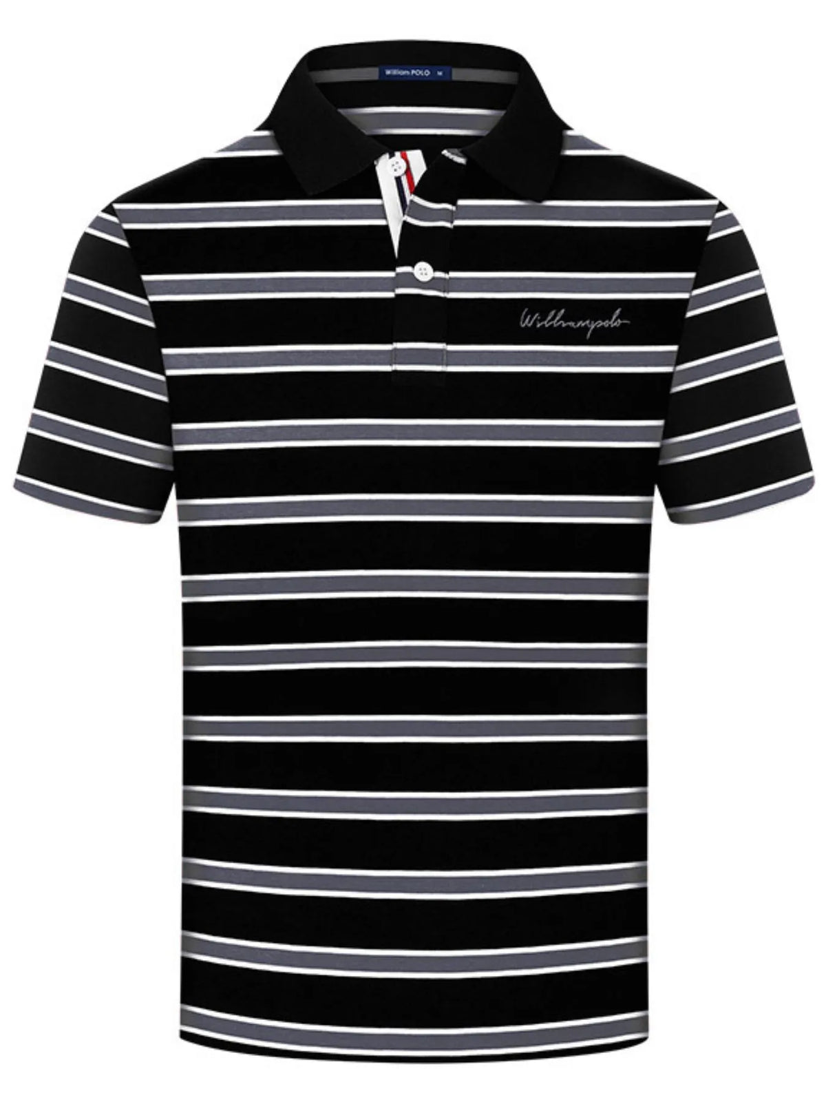 Men's plus size striped polo shirt by Trendsi, short sleeve, casual men's clothing, featuring a colorful horizontal stripe pattern.