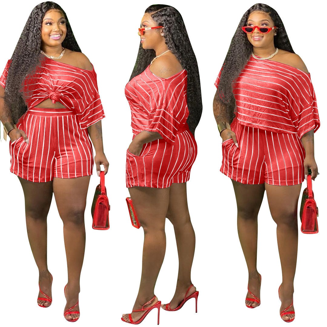 Plus Size Summer ShortsElevate your fashion game with our Fashion Striped Plus Size Summer Shorts! Featuring a trendy striped pattern and made with comfortable cotton blended fabric, this 2 piece short setPlush Fashions ShopPlush Fashion Shop