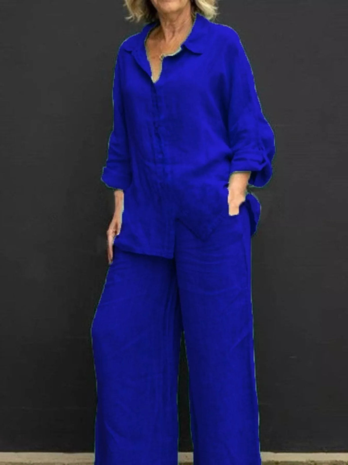 Plus size plush fashion hub loungewear set with long sleeve shirt and matching pants, comfortable and cozy for relaxed wear.