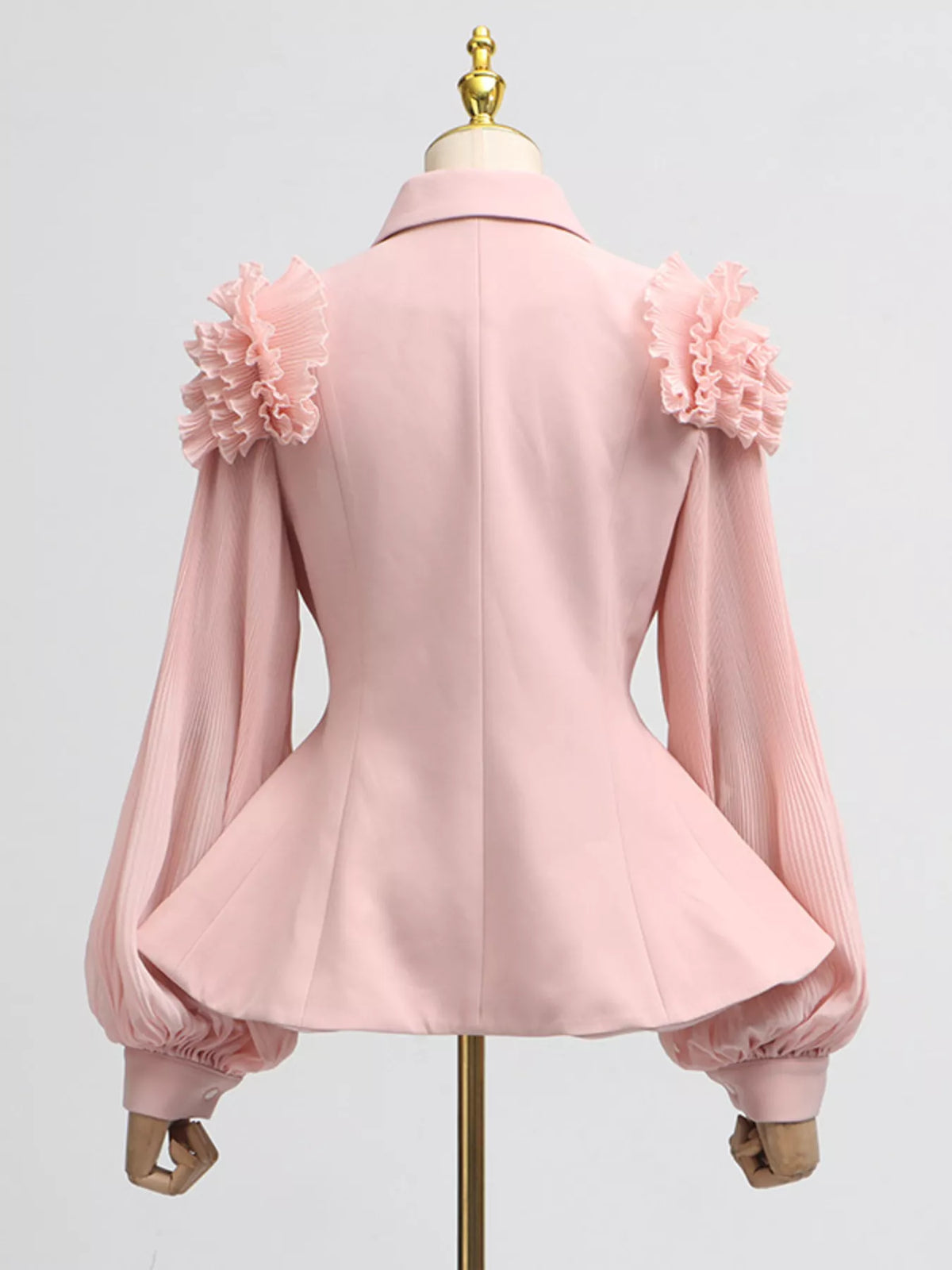 Plush Fashion Hub two-piece set with a frill lapel collar top and matching pleated skirt, stylish and coordinated outfit for women.
