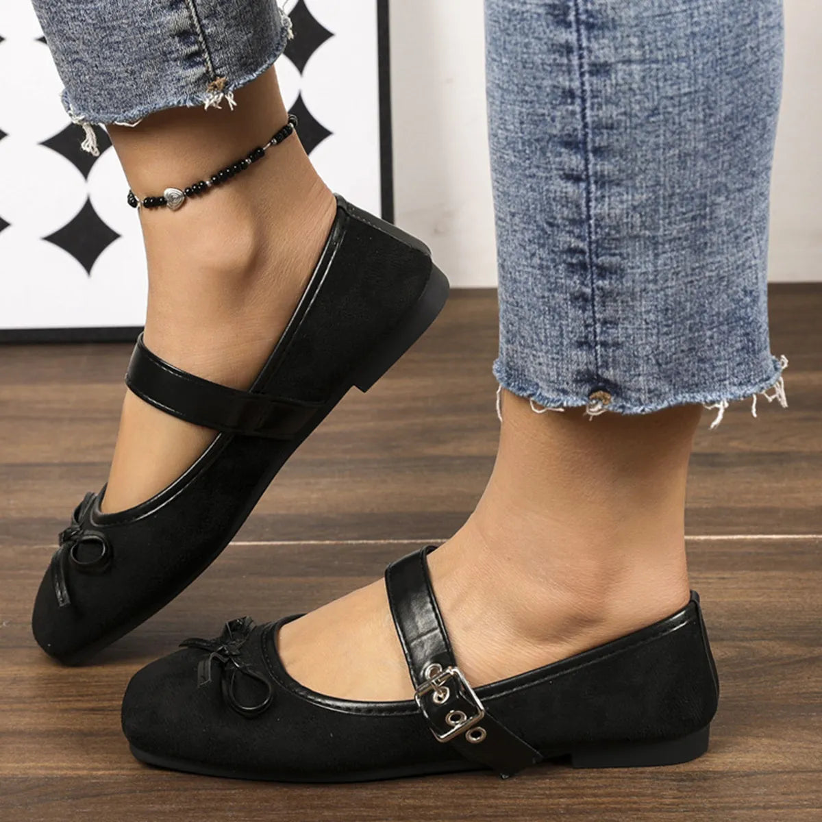 Women's square toe flats slip-ons by Trendsi, featuring a sleek design and comfortable fit, shown in a close-up image.