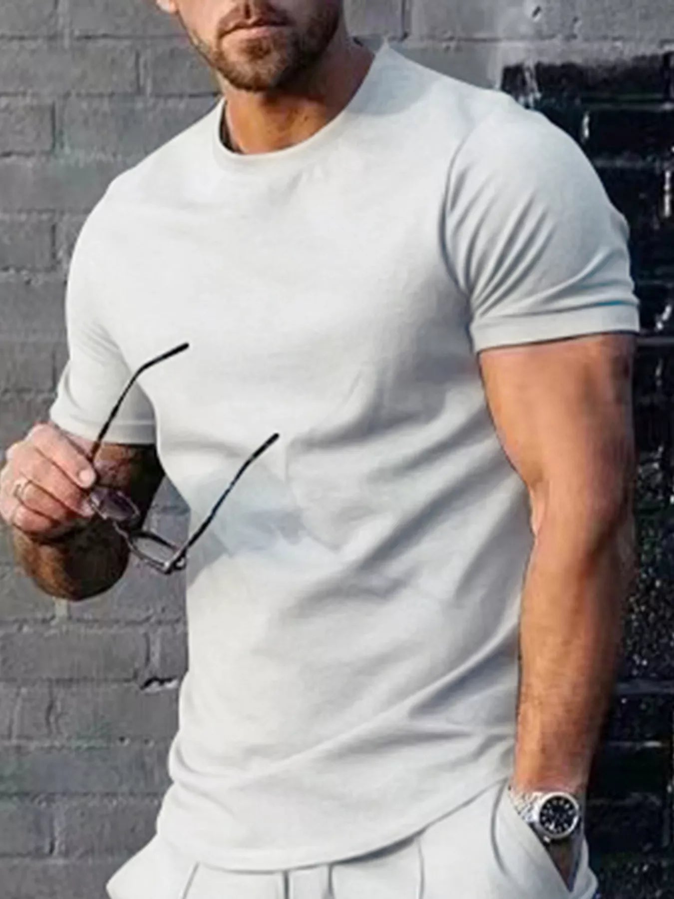 Plus size men's casual T-shirt from Trendsi in solid color, front view showing round neckline and relaxed fit.