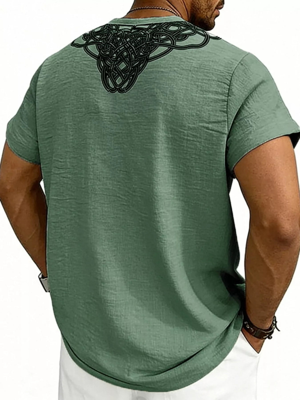 Men's plus size printed short sleeve blouse with notched collar from Plush Fashion Hub, showing the colorful fabric and stylish design.