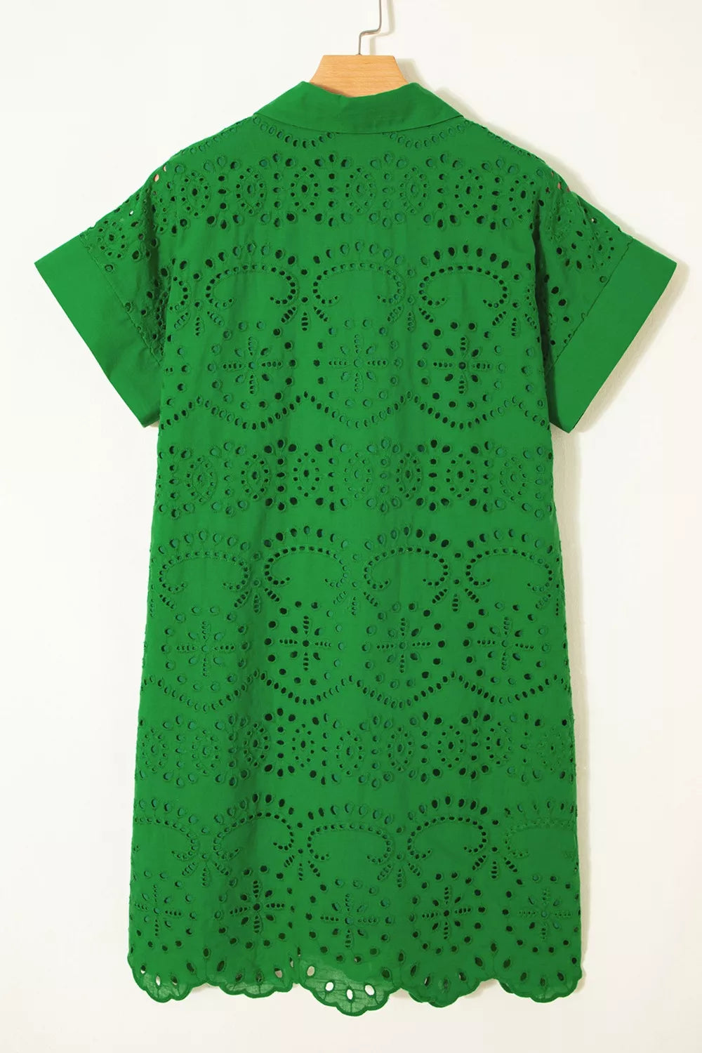 Plush Fashion Hub eyelet collared neck short sleeve dress with a stylish design and comfortable fit, perfect for casual wear.