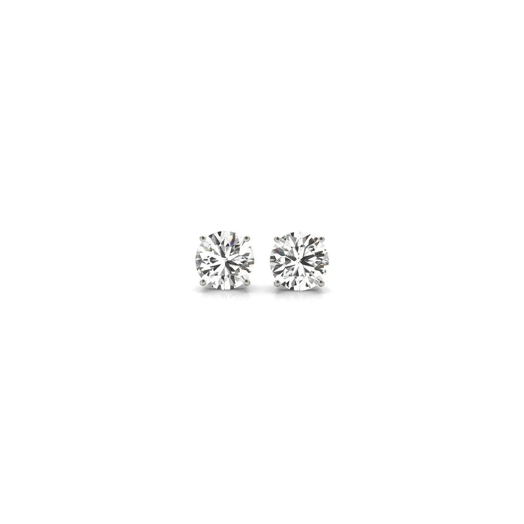 Lab grown round diamond stud earrings in 14k white gold with G/VS2 clarity, featuring 1/2 carat total weight.