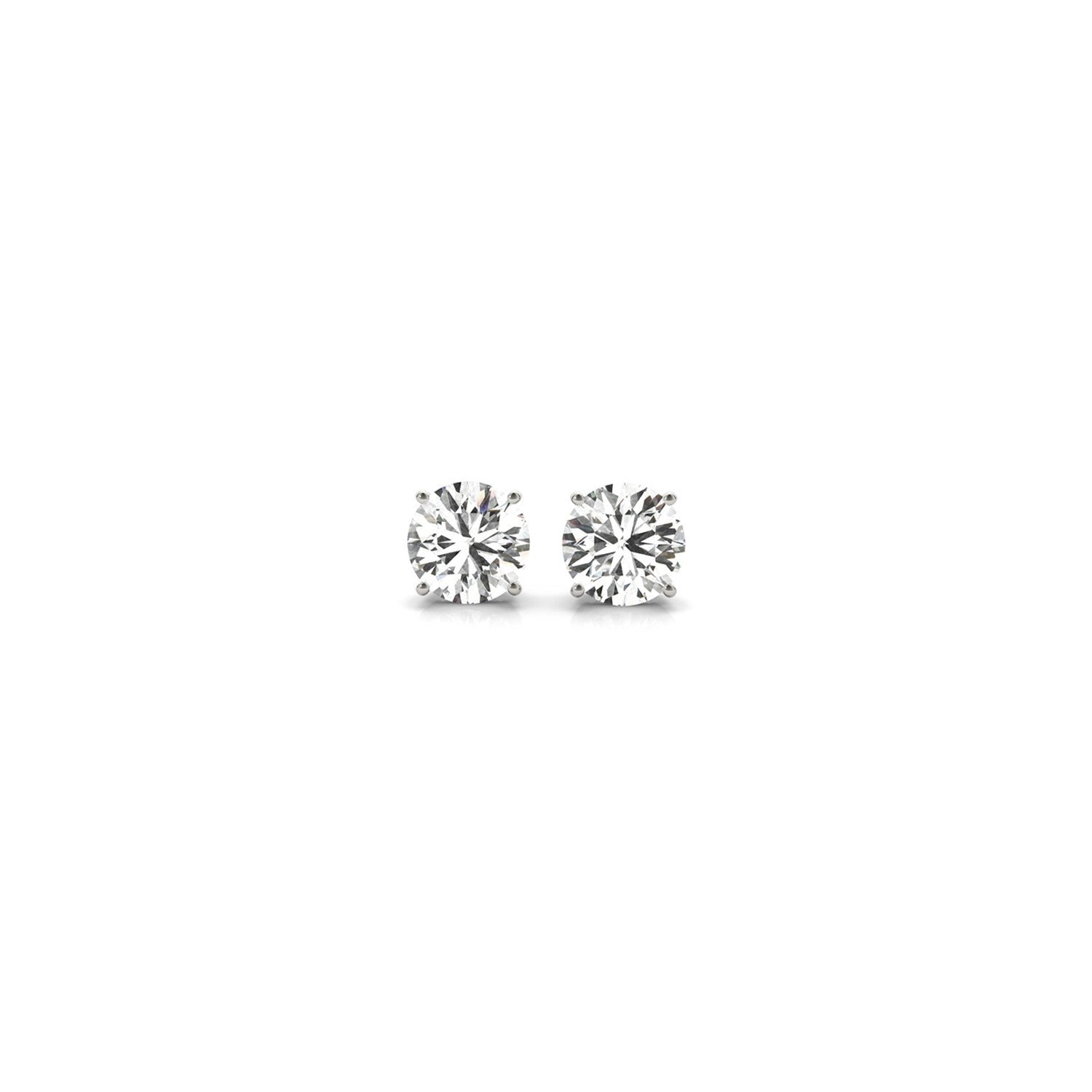 Lab grown round diamond stud earrings in 14k white gold with G/VS2 clarity, featuring 1/2 carat total weight.