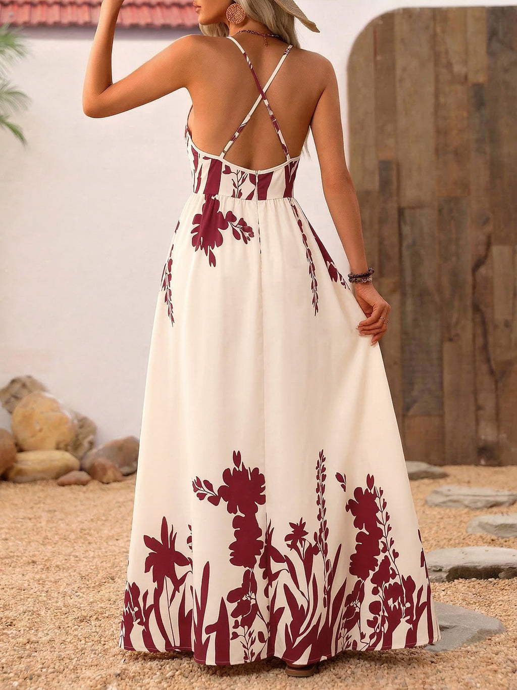 Deep V-neck spaghetti strap evening maxi dress by Trendsi featuring an elegant floor-length gown in flowing fabric.