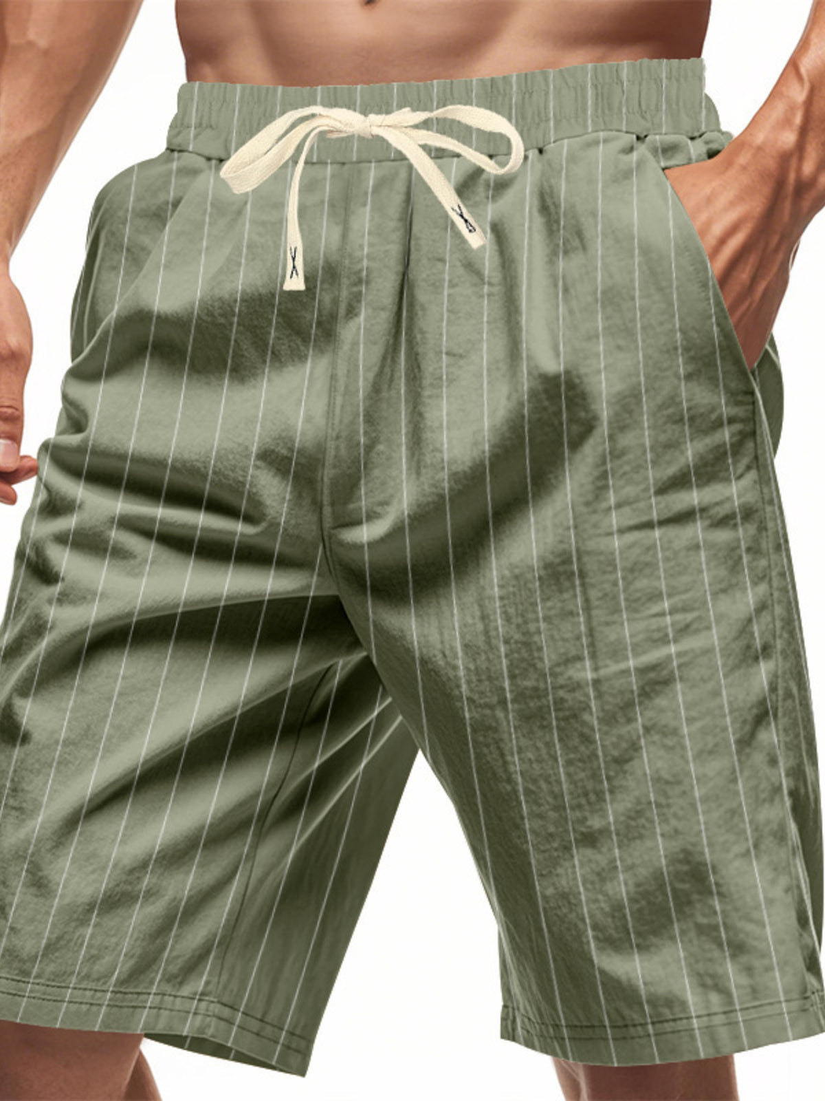 Men's full size striped casual shorts with drawstring waistband from Plush Fashion Hub, plus size, comfortable and stylish for everyday wear.