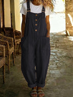 Women's vintage high-waist straight-leg overalls by Plush Fashion Hub, sleeveless suspender jumpsuit, shown in a casual pose.