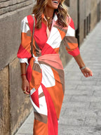 Printed collared neck shirt dress from Trendsi, featuring a stylish design with a button-front and long sleeves.
