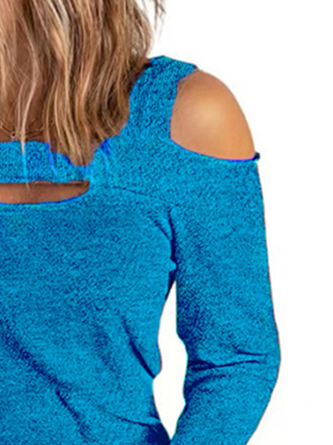 Women’s elegant cold shoulder polyester blouse from Plush Fashion Hub, featuring cutout design and stylish long sleeves.