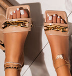 LadyShow Women's Cross Adult Casual Flat Bottom Sandals with chain design, perfect for everyday wear and relaxed summer style.