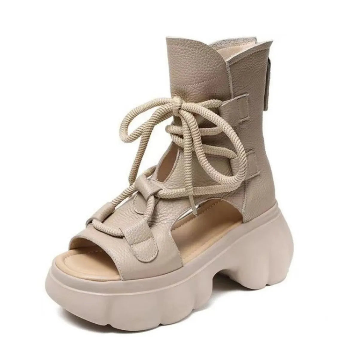 Chunky platform lace-up sandals by Trendsi featuring thick soles and stylish design, shown in a side view image.