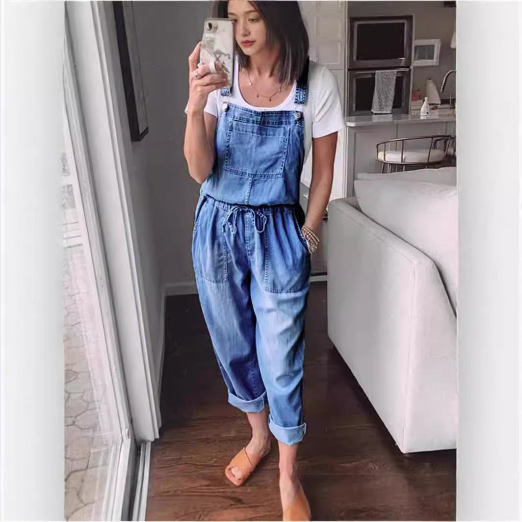 Women's cotton sleeveless wide-leg jumpsuit from Plush Fashion Hub, featuring a stylish fit and casual design.