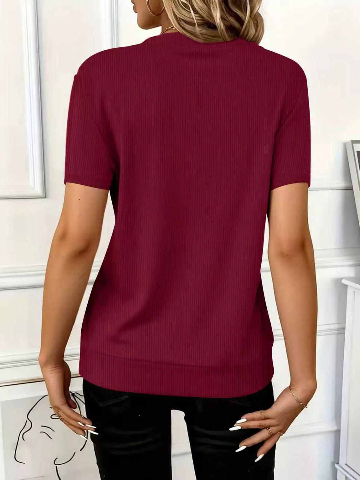 Women's ribbed half zip short sleeve casual top by Plush Fashion Hub, featuring a fitted design and soft ribbed fabric.