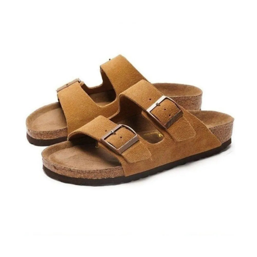 Plush Fashion Hub double buckle open toe sandals with stylish straps and block heel, perfect for casual summer wear.