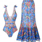 Ethnic style one-piece women's swimsuit by Plush Fashion Hub, featuring a colorful casual beachwear design.