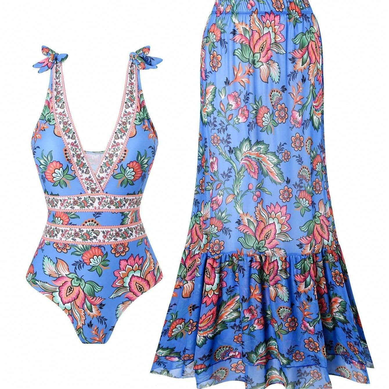 Ethnic style one-piece women's swimsuit by Plush Fashion Hub, featuring a colorful casual beachwear design.