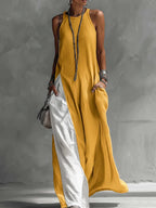 Women’s sleeveless off-shoulder loose maxi dress with pockets, casualwear by FitiqueFit, shown in a relaxed fit with a flowy silhouette.
