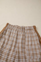 Casual plaid print pants with tie detail from Trendsi, featuring a relaxed fit and stylish design for everyday wear.