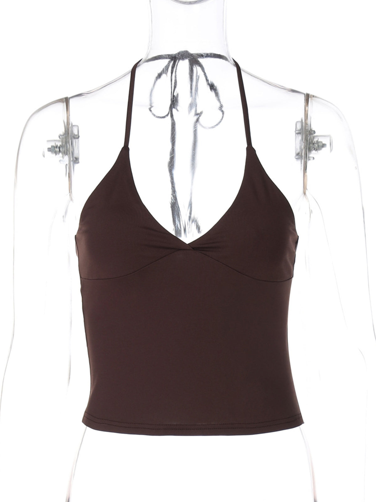 Women's halter neck slim fit cami tank top by Plush Fashion Hub, shown in black with a fitted design and halter neckline.