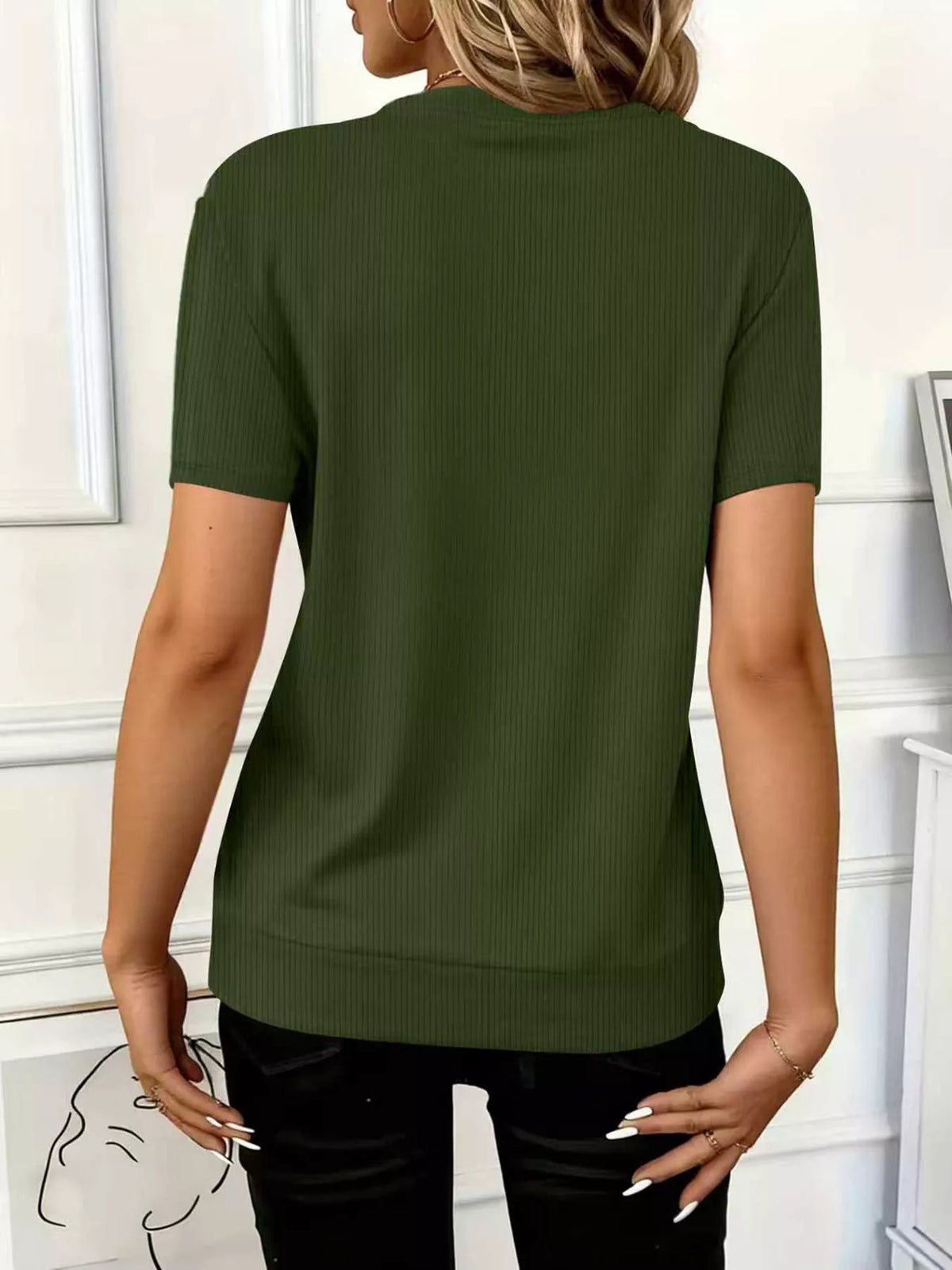 Women's ribbed half-zip short sleeve casual top by Plush Fashion Hub, featuring a fitted design and soft fabric in neutral color.