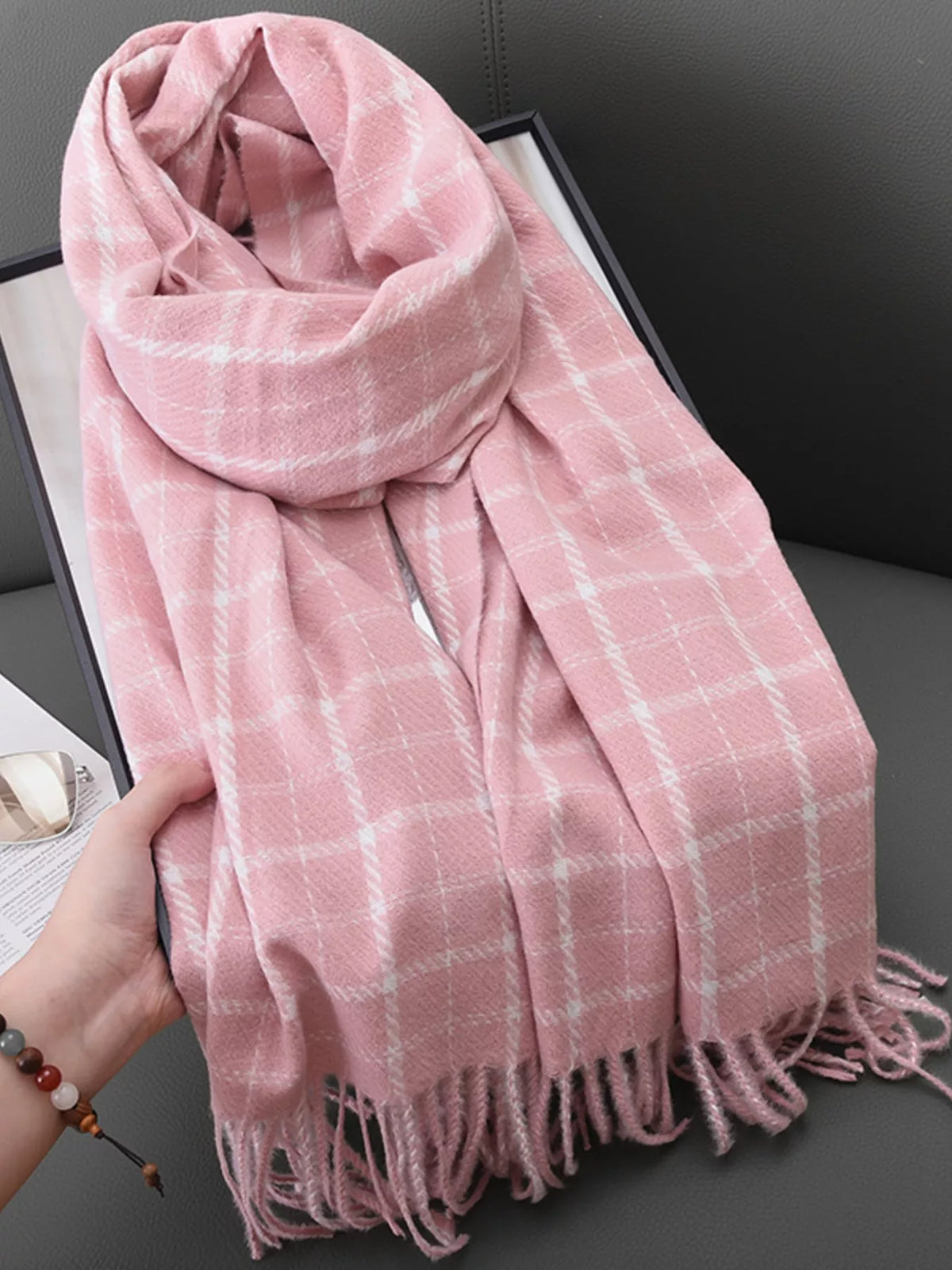 Simply Love classic plaid scarf with soft fabric and vibrant red, green, and black checkered pattern, perfect for cold weather.
