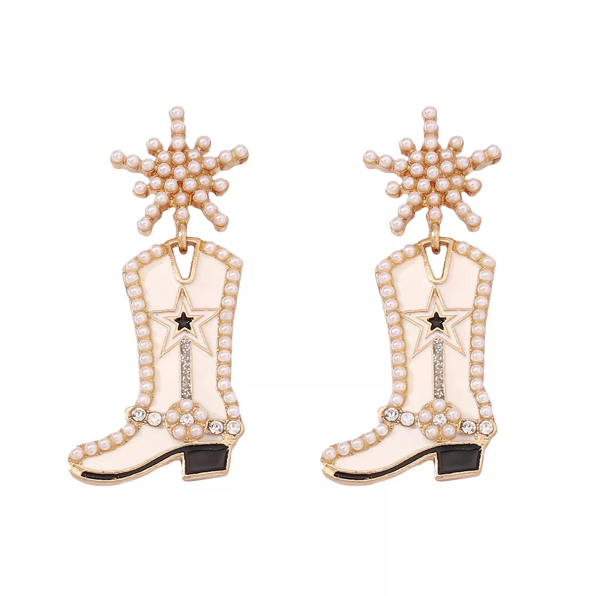 Cowgirl boot dangle earrings by Plush Fashion Hub featuring Western-style design and intricate detailing for a stylish look.