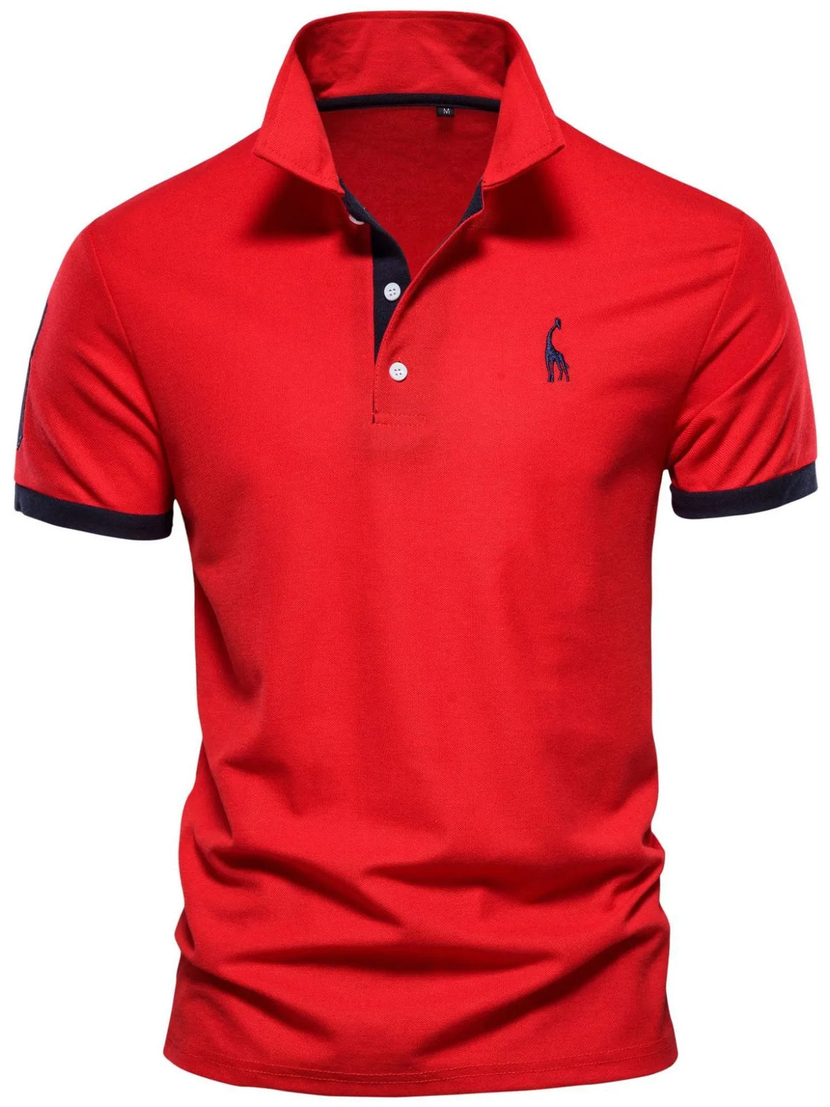 Men's full size contrast trim classic polo shirt by Trendsi, featuring a collared design with short sleeves and bold trim details.