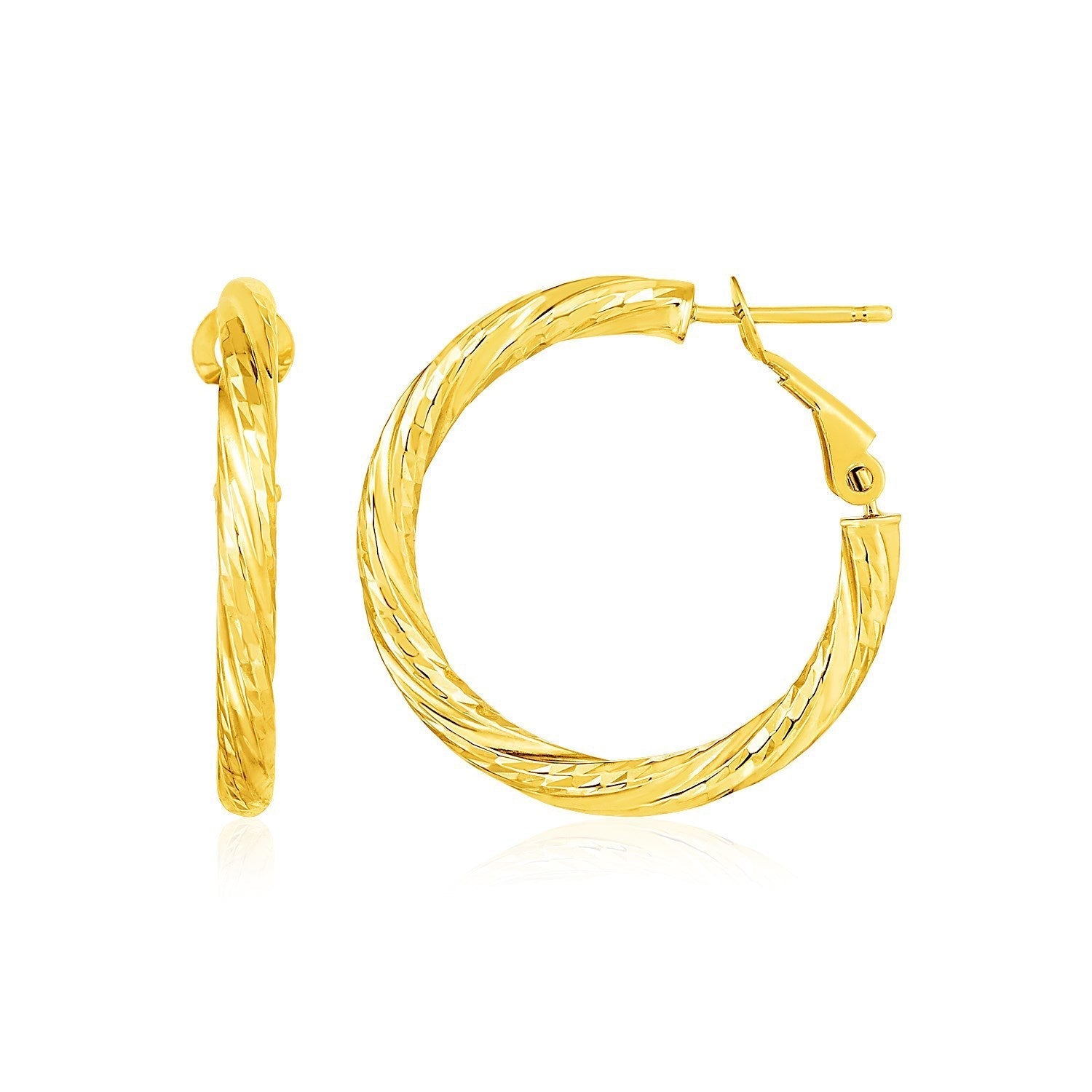 14k yellow gold petite twisted round hoop earrings, elegant jewelry with a delicate design, suitable for everyday wear