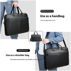 Pi-Mart men's horizontal leather briefcase with large capacity, 17-inch computer bag, made from first-layer cowhide leather.