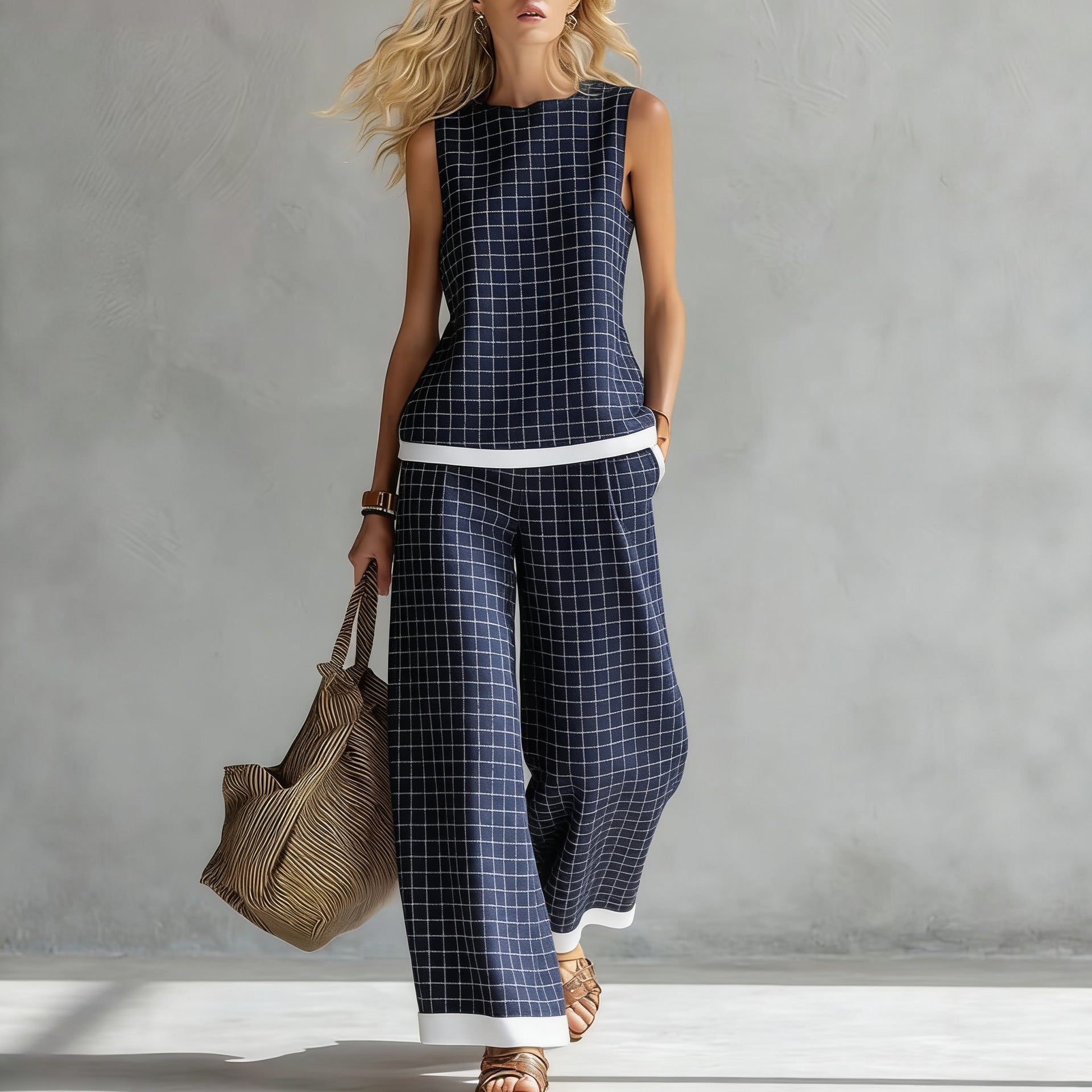 Women’s sleeveless printed tank top and wide-leg pants two-piece casualwear set by Plush Fashion Hub, featuring vibrant floral print.