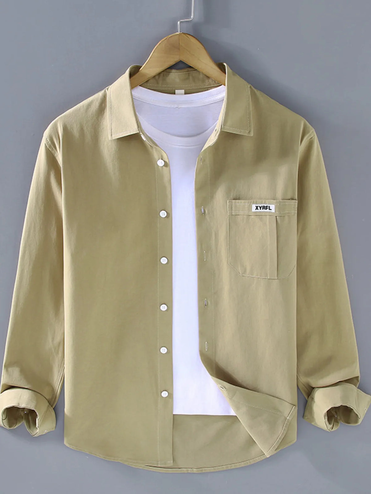 Plus size men's button-up long sleeve shirt from Trendsi, featuring a classic design and comfortable fit.