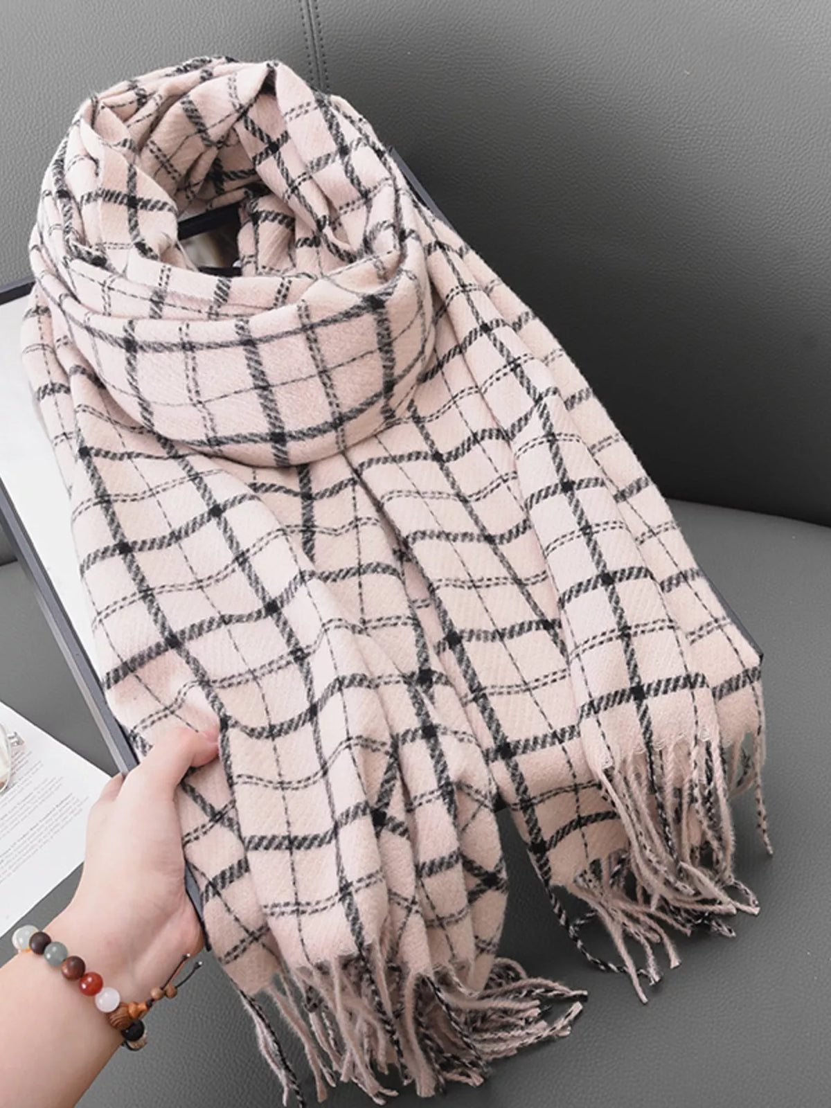 Simply Love classic plaid scarf with soft fabric and vibrant checkered pattern, perfect for adding style to any outfit.