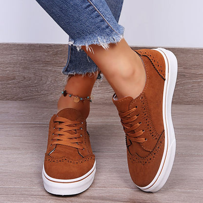 Lace-Up Suedette Flat Sneakers For Women