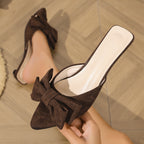 Women's bow-accent kitten heel sandals by Trendsi, elegant and comfortable dress shoes with stylish design and soft footwear material.