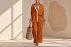 FitiqueFit contrast-color long-sleeve shirt and pants set, casualwear two-piece outfit with stylish color blocking and comfortable fit.