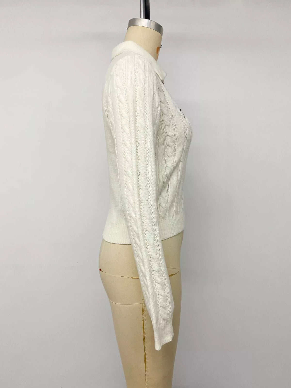 Plush Fashion Hub cable knit long sleeve sweater shirt in neutral color, featuring a cozy, textured knit pattern.