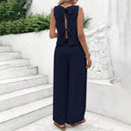 Elegant FitiqueFit 2-piece casualwear set with sleeveless crop top and wide-leg pants, perfect for stylish, comfortable wear.