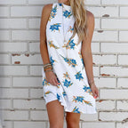 Multicolor sleeveless halter dress for women by Trendy Attic Store01, featuring vibrant patterns and a stylish halter neckline.