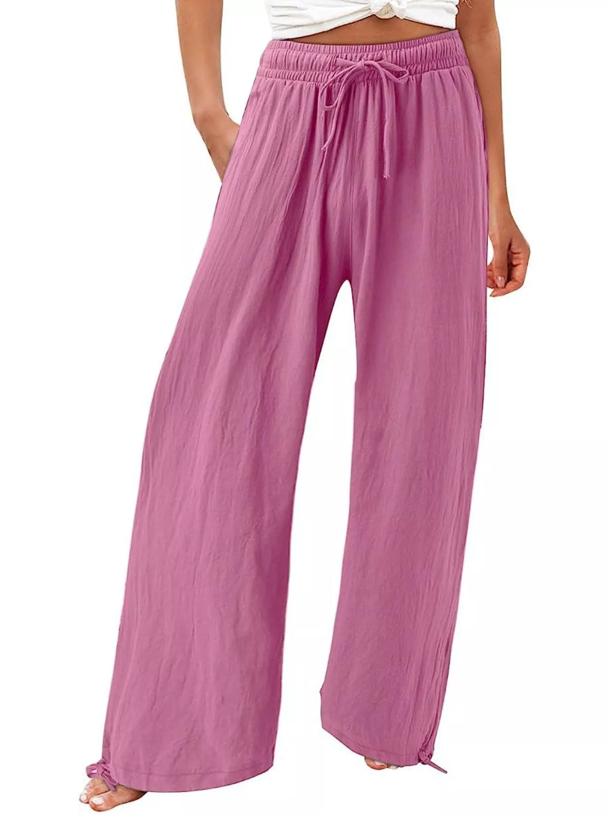 Plush Fashion Hub full-size wide-leg pants with drawstring waist, soft plush fabric, and comfortable fit for plus size women.